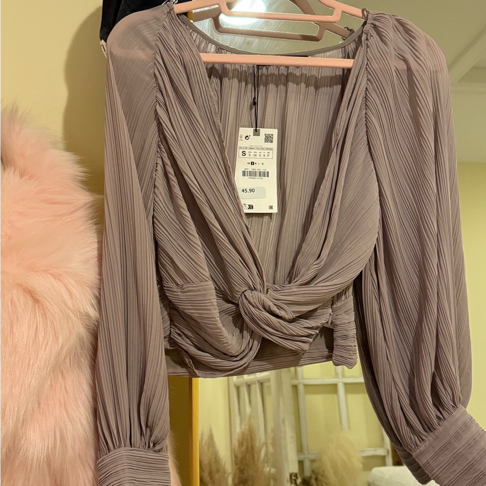 Zara Pleated Knot Front Blouse in Mauve